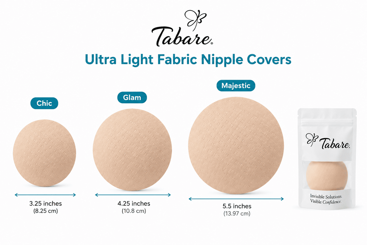 Tabare Ultra Light Fabric Non-Adhesive Nipple Covers Sizes
