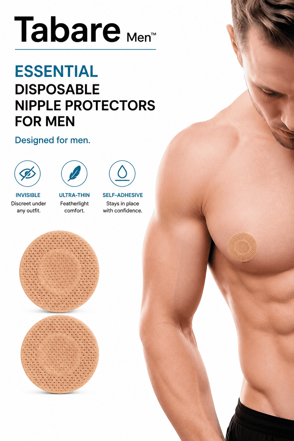 Tabare Men Essential Disposable Fabric Nipple Protectors in Beige Color